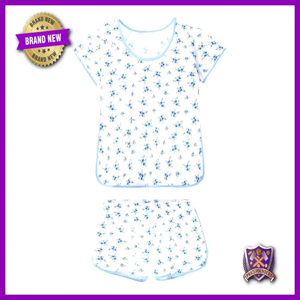 Soft Polyester Pajama Set Short Sleeve Top with Shorts Lounge Wear Medium
